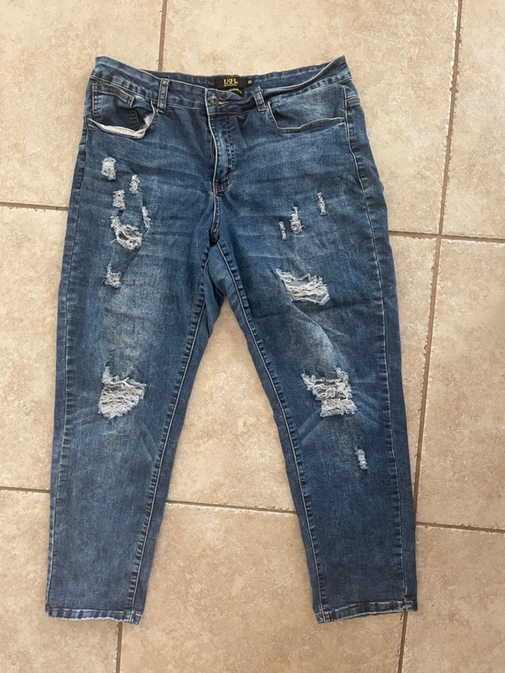 Lucky & Blessed Women’s Boyfriend Ripped Jeans in Dark Blue